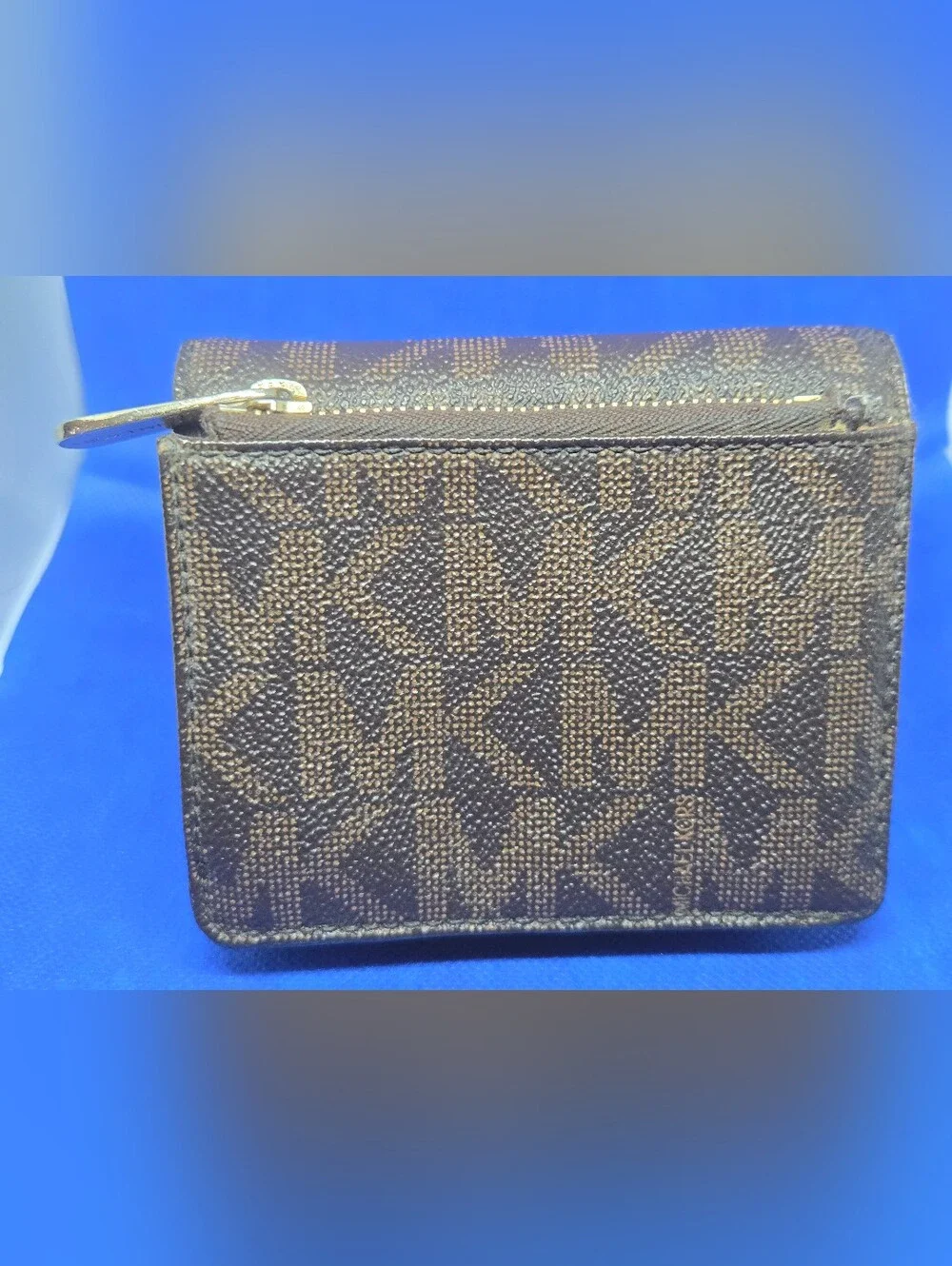 Michael Kors Jet Set Wallet Bifold Brown MK Logo Signature Zip Coin Card Case